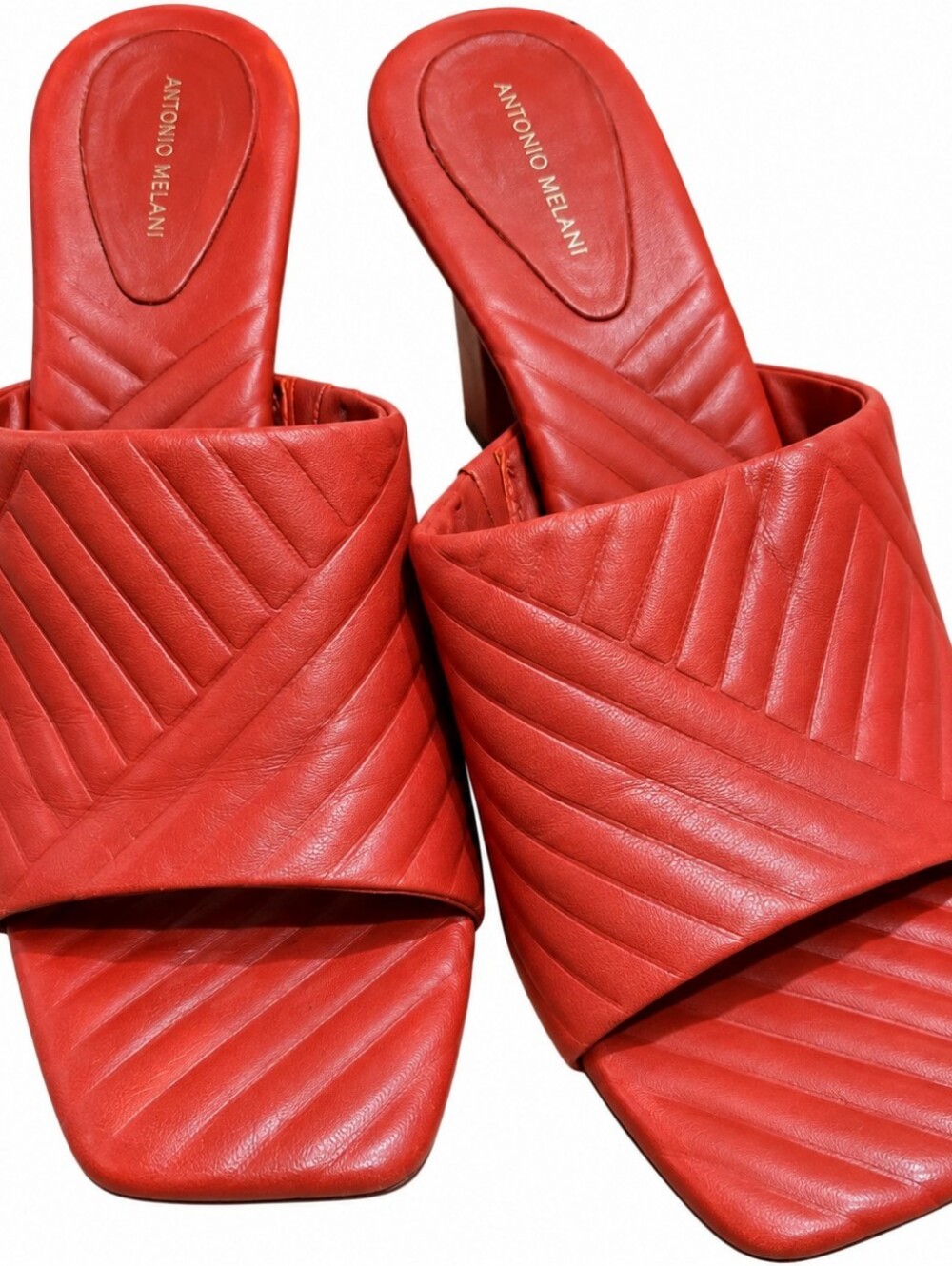 Antonio Melani Red Quilted Leather Slide Heels